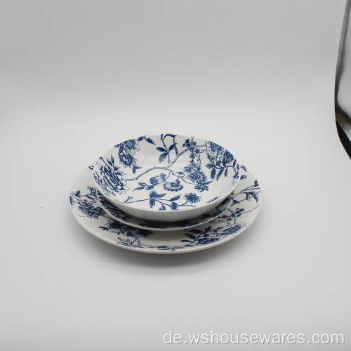Blaue Weinblume weiße Porzellan -Abendessen Sets